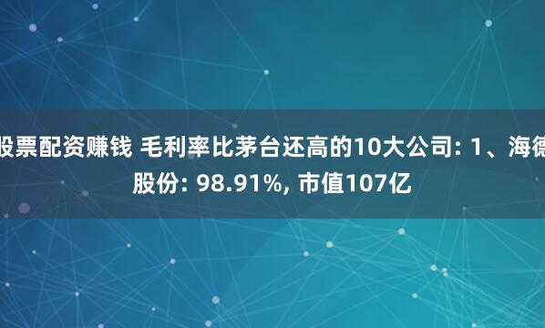 股票配资赚钱 毛利率比茅台还高的10大公司: 1、海德股份: 98.91%, 市值107亿