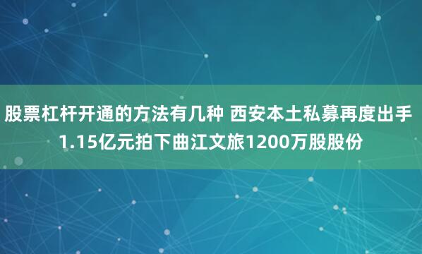 股票杠杆开通的方法有几种 西安本土私募再度出手 1.15亿元拍下曲江文旅1200万股股份