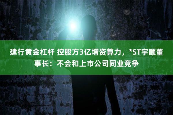 建行黄金杠杆 控股方3亿增资算力，*ST宇顺董事长：不会和上市公司同业竞争