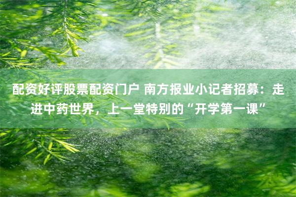 配资好评股票配资门户 南方报业小记者招募：走进中药世界，上一堂特别的“开学第一课”
