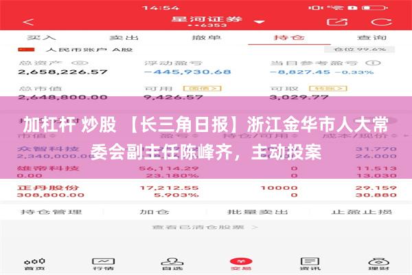 加杠杆 炒股 【长三角日报】浙江金华市人大常委会副主任陈峰齐，主动投案