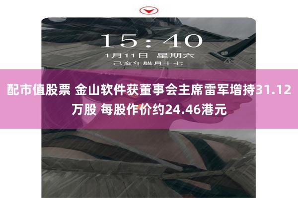 配市值股票 金山软件获董事会主席雷军增持31.12万股 每股作价约24.46港元