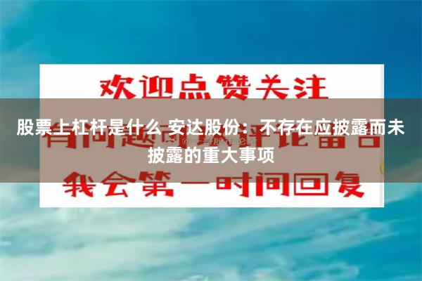 股票上杠杆是什么 安达股份：不存在应披露而未披露的重大事项